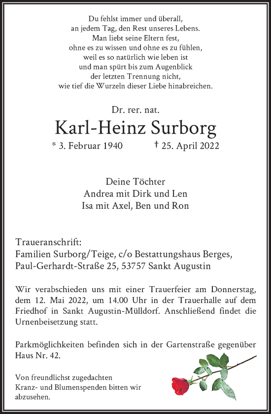 Anzeige von Karl-Heinz Surborg von General-Anzeiger Bonn