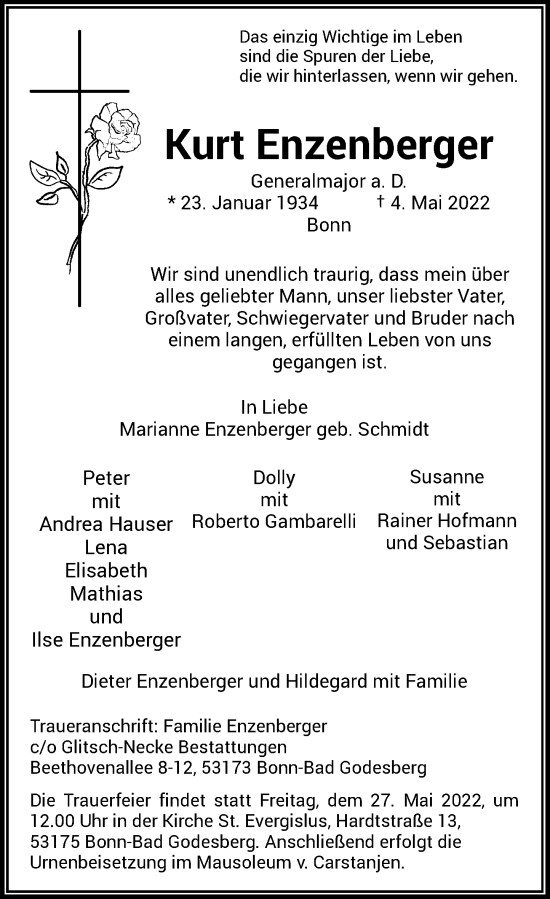 Anzeige von Kurt Enzenberger von General-Anzeiger Bonn