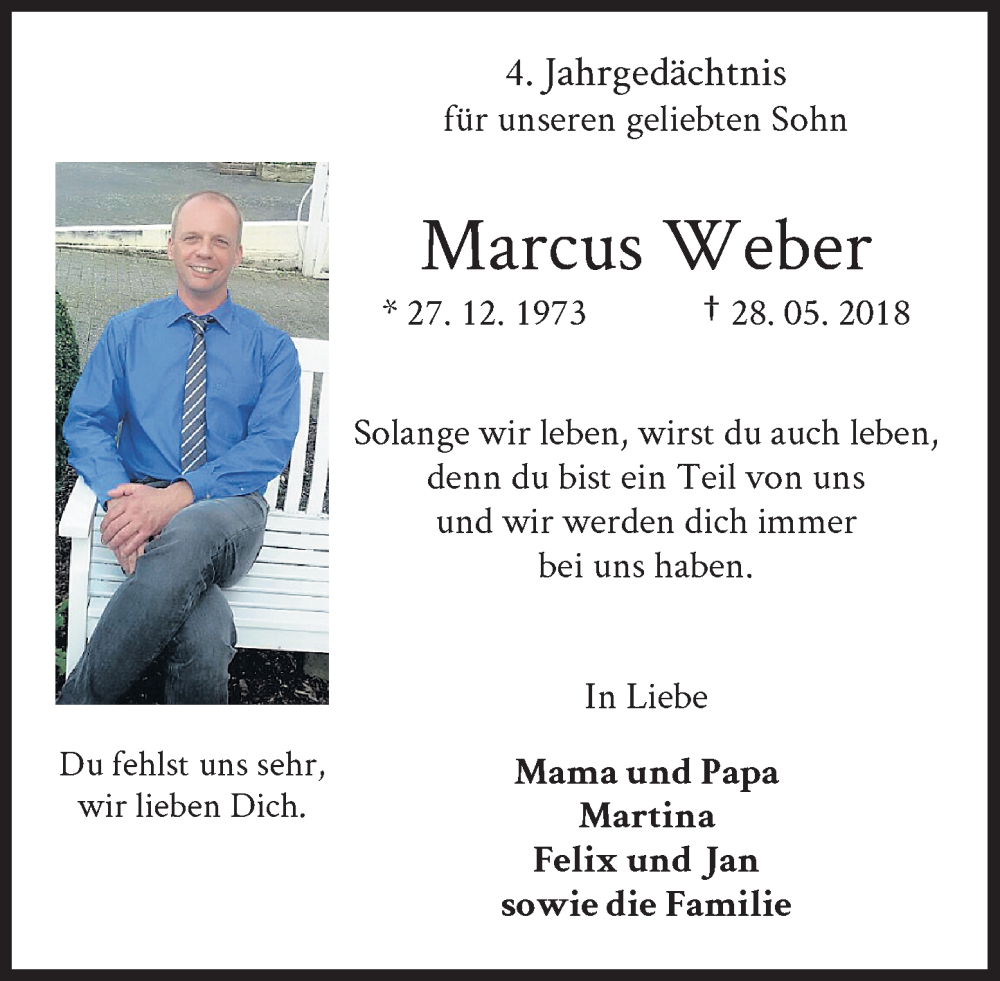  Traueranzeige für Marcus Weber vom 28.05.2022 aus General-Anzeiger Bonn