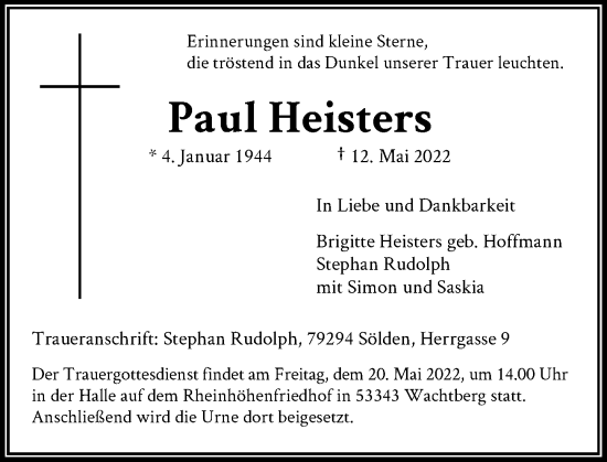 Anzeige von Paul Heisters von General-Anzeiger Bonn