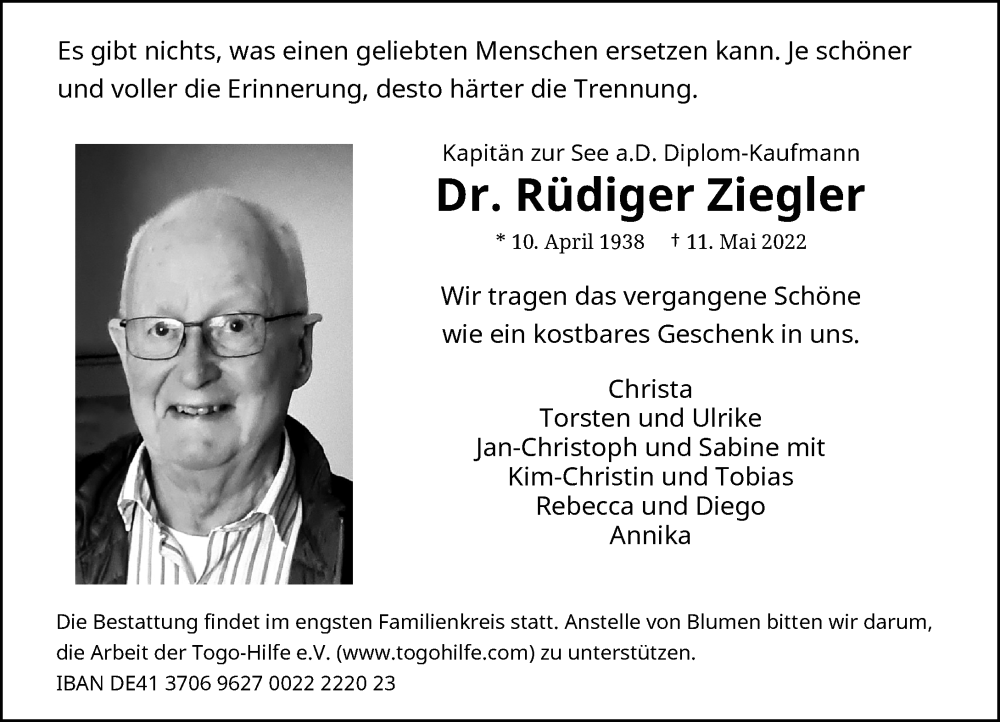  Traueranzeige für Rüdiger Ziegler vom 21.05.2022 aus General-Anzeiger Bonn