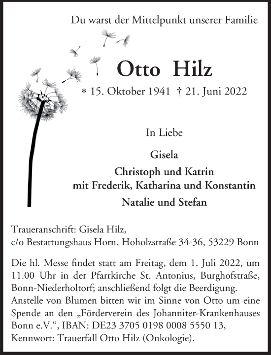 Anzeige von Otto Hilz von General-Anzeiger Bonn
