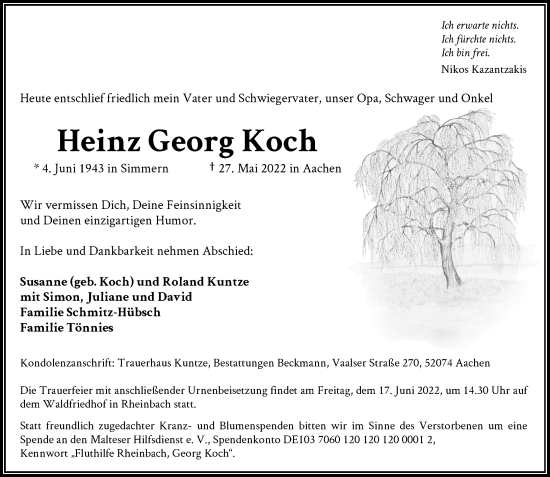 Anzeige von Heinz Georg Koch von General-Anzeiger Bonn