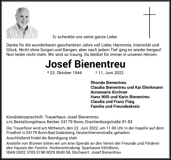 Anzeige von Josef Bienentreu von General-Anzeiger Bonn