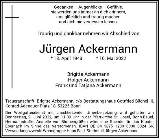 Anzeige von Jürgen Ackermann von General-Anzeiger Bonn