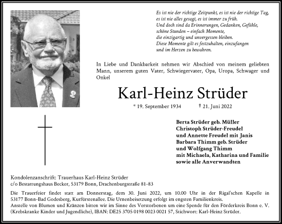 Anzeige von Karl-Heinz Strüder von General-Anzeiger Bonn