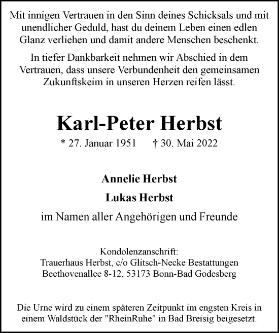 Anzeige von Karl-Peter Herbst von General-Anzeiger Bonn