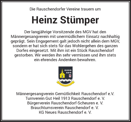 Anzeige von Heinz Stümper von General-Anzeiger Bonn