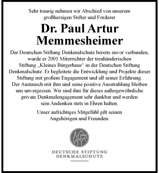 Anzeige von Paul Memmesheimer von General-Anzeiger Bonn