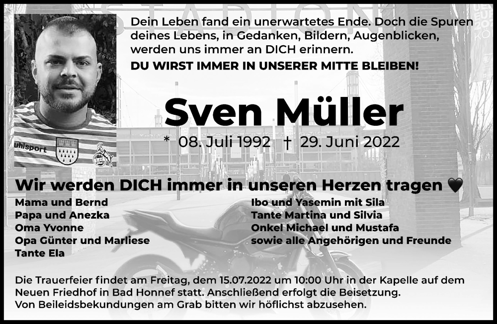  Traueranzeige für Sven Müller vom 09.07.2022 aus General-Anzeiger Bonn