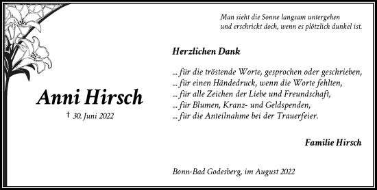 Anzeige von Anni Hirsch von General-Anzeiger Bonn