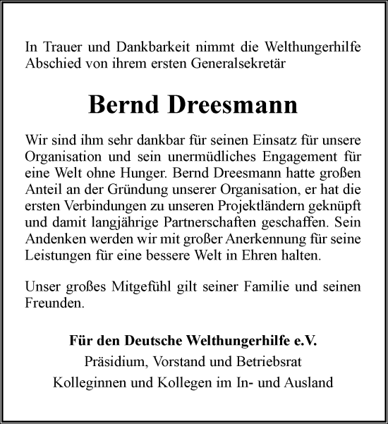Anzeige von Bernd Dreesmann von General-Anzeiger Bonn
