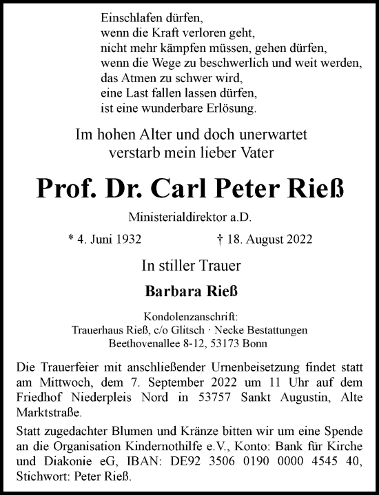 Traueranzeigen von Carl Peter Rieß | ga.trauer.de
