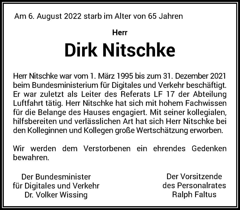  Traueranzeige für Dirk Nitschke vom 19.08.2022 aus General-Anzeiger Bonn