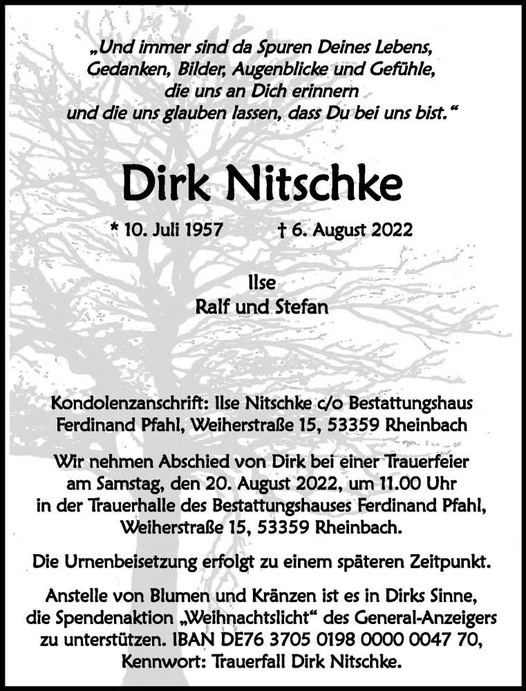  Traueranzeige für Dirk Nitschke vom 13.08.2022 aus General-Anzeiger Bonn