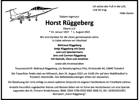 Anzeige von Horst Rüggeberg von General-Anzeiger Bonn