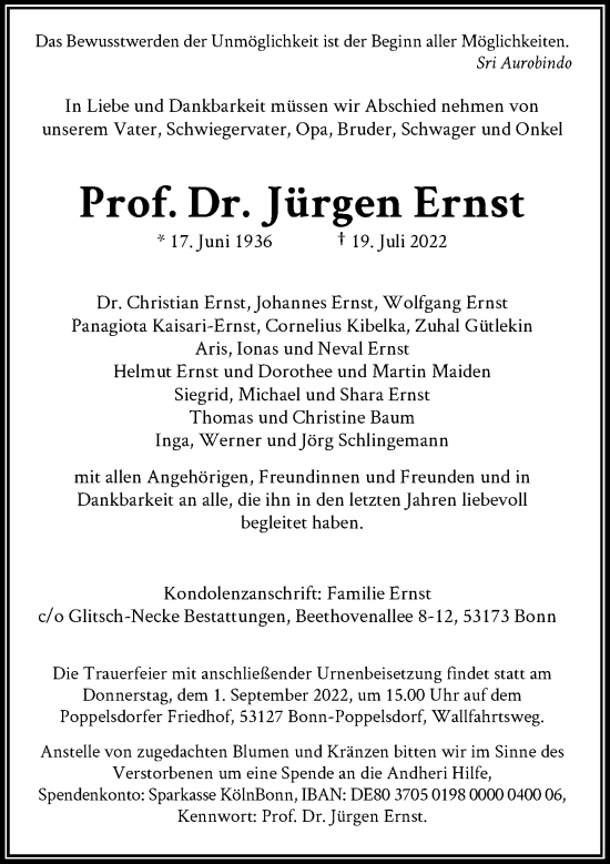 Anzeige von Jürgen Ernst von General-Anzeiger Bonn