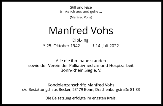 Anzeige von Manfred Vohs von General-Anzeiger Bonn