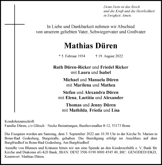 Anzeige von Mathias Düren von General-Anzeiger Bonn