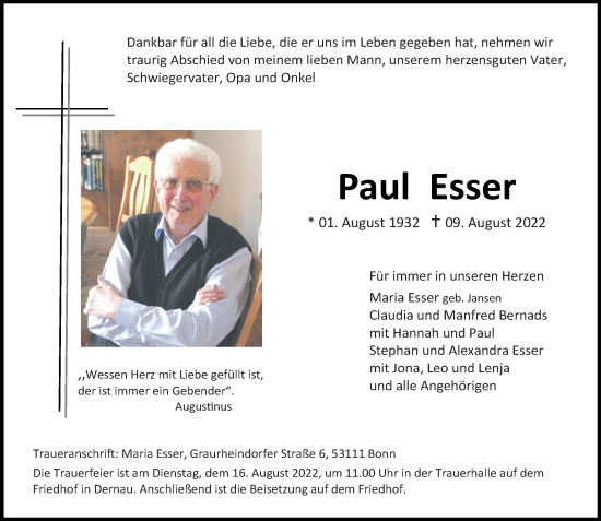 Anzeige von Paul Esser von General-Anzeiger Bonn