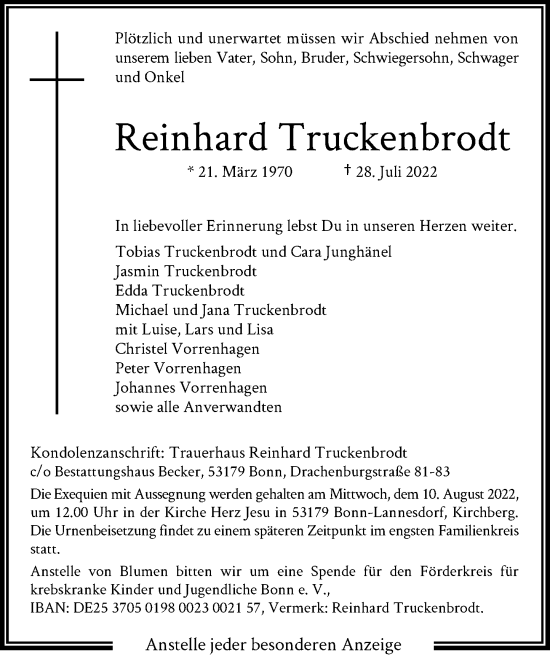 Anzeige von Reinhard Truckenbrodt von General-Anzeiger Bonn