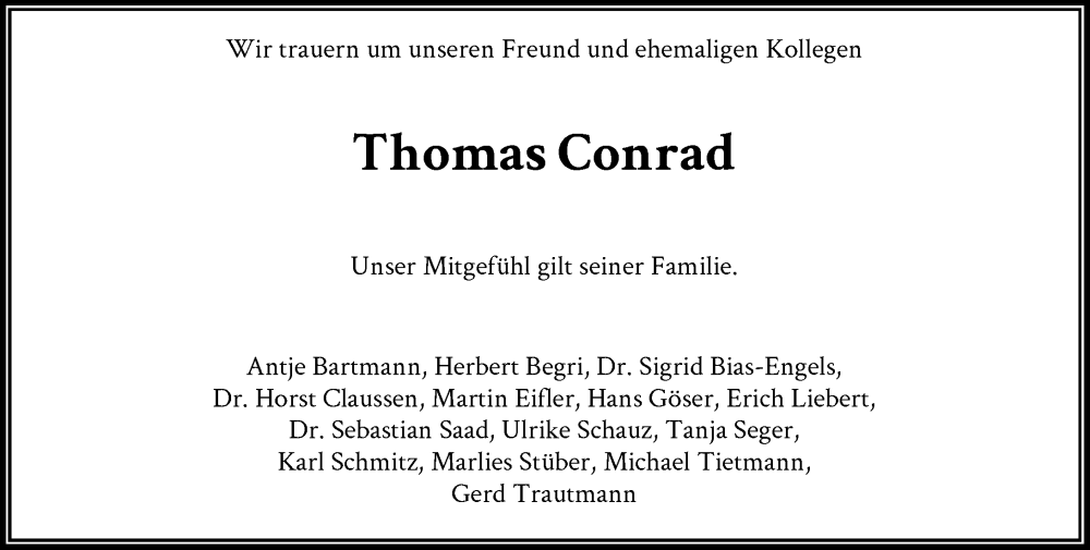  Traueranzeige für Thomas Conrad vom 27.08.2022 aus General-Anzeiger Bonn