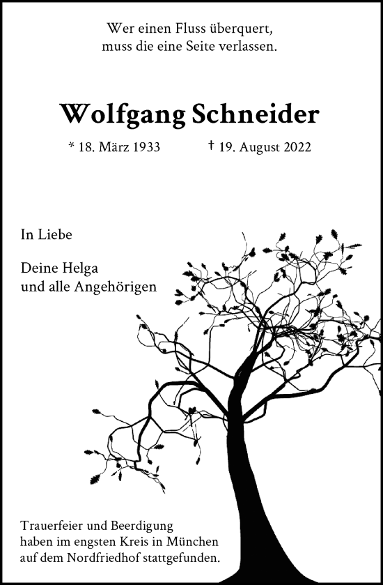 Anzeige von Wolfgang Schneider von General-Anzeiger Bonn
