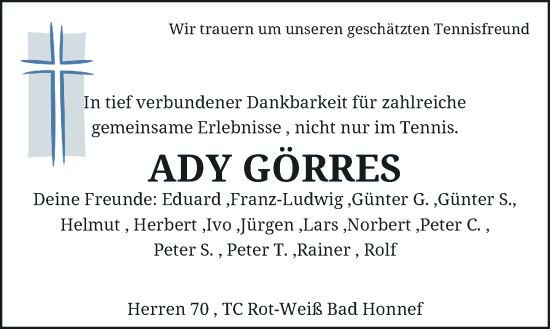 Anzeige von Ady Görres von General-Anzeiger Bonn