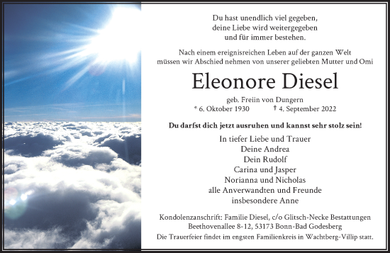 Anzeige von Eleonore Diesel von General-Anzeiger Bonn