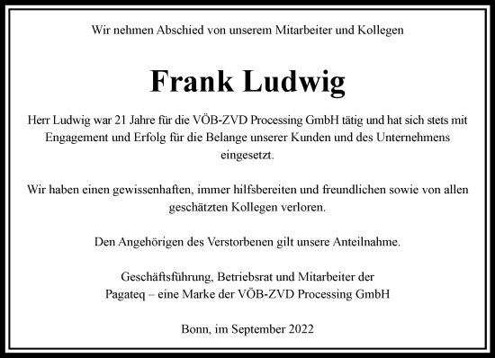 Anzeige von Frank Ludwig von General-Anzeiger Bonn