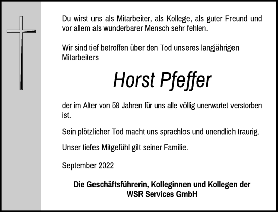 Anzeige von Horst Pfeffer von General-Anzeiger Bonn