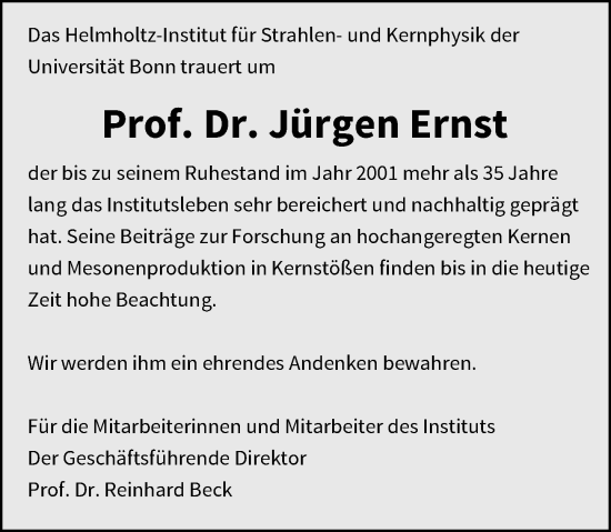 Anzeige von Jürgen Ernst von General-Anzeiger Bonn