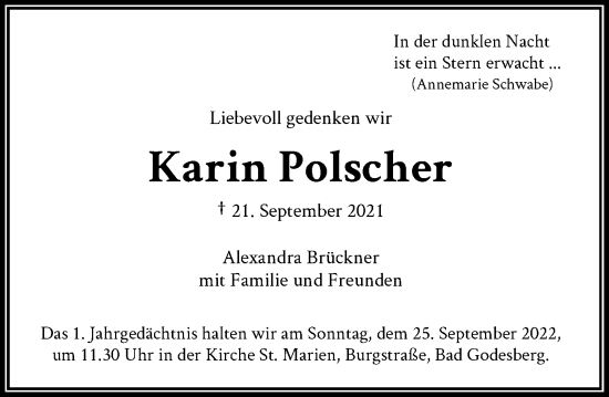 Anzeige von Karin Polscher von General-Anzeiger Bonn