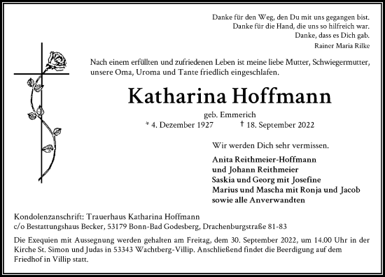 Anzeige von Katharina Hoffmann von General-Anzeiger Bonn