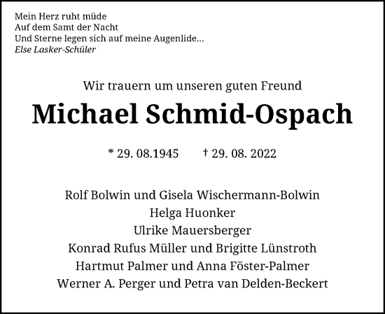 Anzeige von Michael Schmid-Ospach von General-Anzeiger Bonn