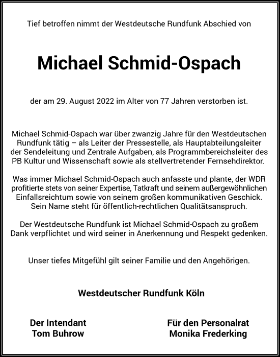 Anzeige von Michael Schmid-Ospach von General-Anzeiger Bonn