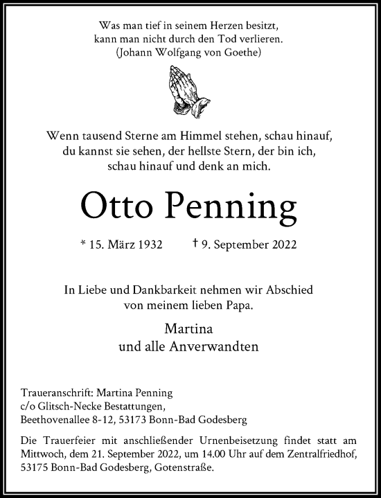 Anzeige von Otto Penning von General-Anzeiger Bonn