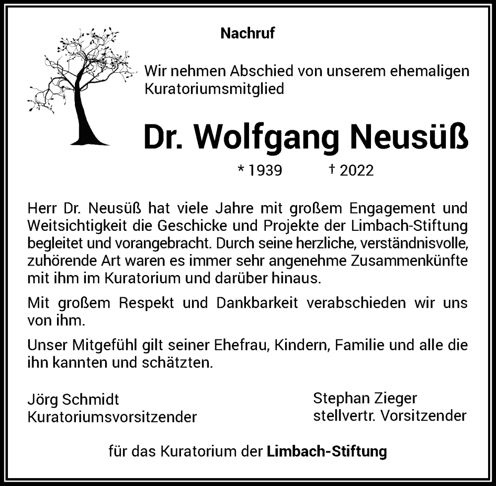  Traueranzeige für Wolfgang Neusüß vom 03.09.2022 aus General-Anzeiger Bonn