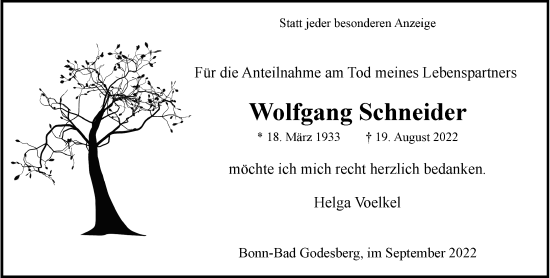 Anzeige von Wolfgang Schneider von General-Anzeiger Bonn