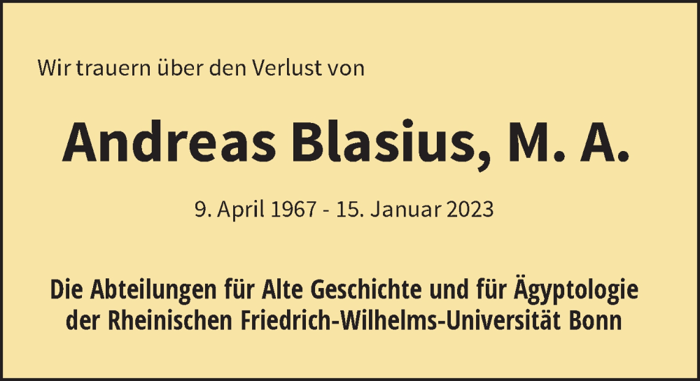  Traueranzeige für Andreas Blasius vom 28.01.2023 aus General-Anzeiger Bonn