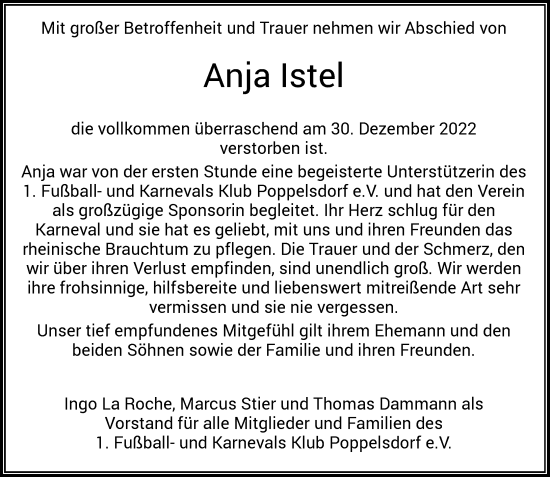 Anzeige von Anja Istel von General-Anzeiger Bonn
