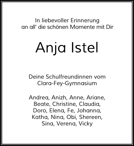 Anzeige von Anja Istel von General-Anzeiger Bonn