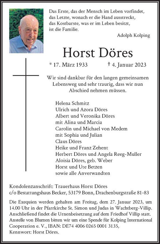 Anzeige von Horst Döres von General-Anzeiger Bonn
