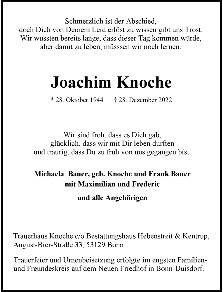  Traueranzeige für Joachim Knoche vom 21.01.2023 aus General-Anzeiger Bonn