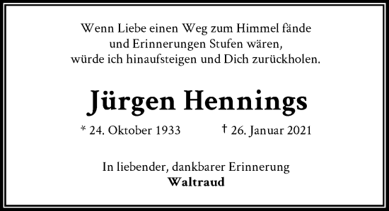 Anzeige von Jürgen Hennings von General-Anzeiger Bonn