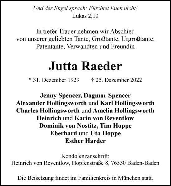 Anzeige von Jutta Raeder von General-Anzeiger Bonn