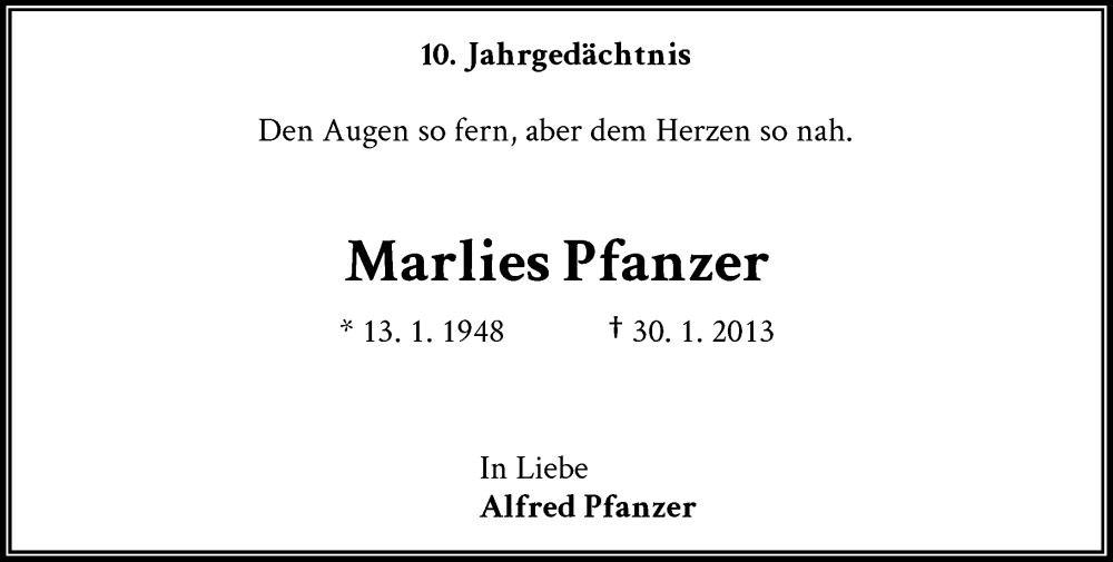  Traueranzeige für Marlies Pfanzer vom 28.01.2023 aus General-Anzeiger Bonn