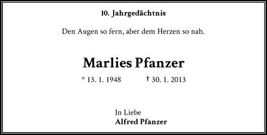 Anzeige von Marlies Pfanzer von General-Anzeiger Bonn