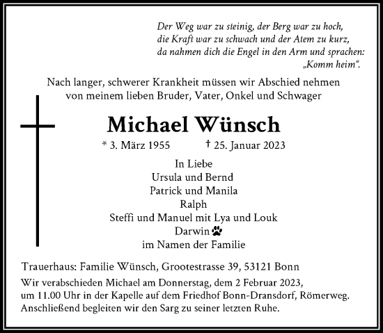 Anzeige von Michael Wünsch von General-Anzeiger Bonn