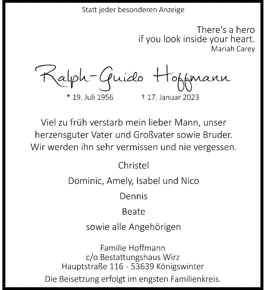  Traueranzeige für Ralph-Guido Hoffmann vom 21.01.2023 aus General-Anzeiger Bonn